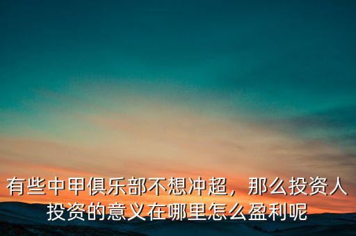 有些中甲俱樂部不想沖超，那么投資人投資的意義在哪里怎么盈利呢