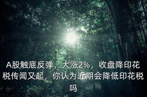 A股觸底反彈，大漲2%，收盤降印花稅傳聞?dòng)制?，你認(rèn)為近期會(huì)降低印花稅嗎