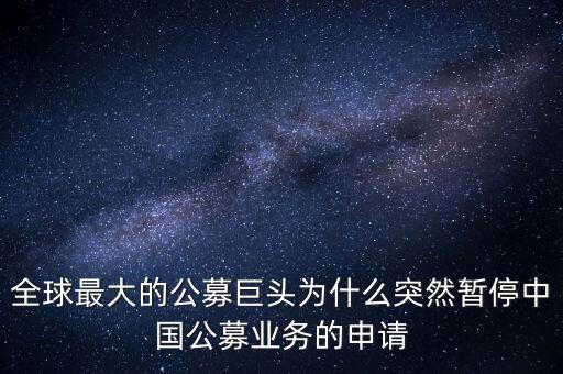 全球最大的公募巨頭為什么突然暫停中國公募業(yè)務的申請