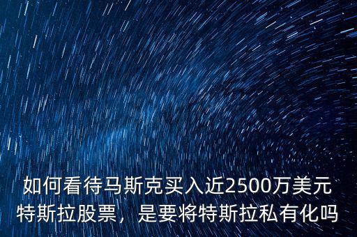 如何看待馬斯克買入近2500萬美元特斯拉股票，是要將特斯拉私有化嗎