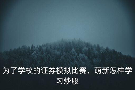 為了學(xué)校的證券模擬比賽，萌新怎樣學(xué)習炒股