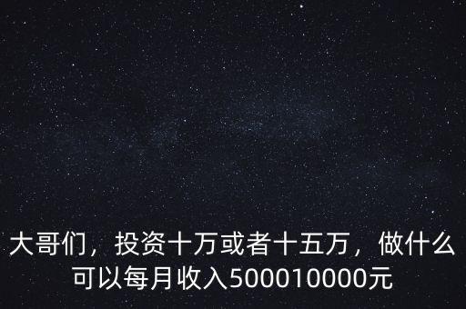 大哥們，投資十萬或者十五萬，做什么可以每月收入500010000元