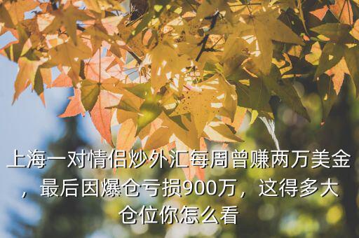 上海一對情侶炒外匯每周曾賺兩萬美金，最后因爆倉虧損900萬，這得多大倉位你怎么看