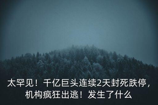 太罕見(jiàn)！千億巨頭連續(xù)2天封死跌停，機(jī)構(gòu)瘋狂出逃！發(fā)生了什么