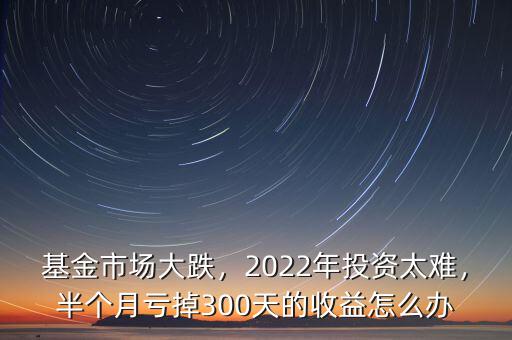 基金市場大跌，2022年投資太難，半個月虧掉300天的收益怎么辦