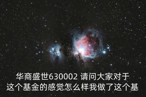 華商盛世630002 請問大家對于這個基金的感覺怎么樣我做了這個基