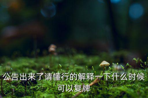 公告出來了請懂行的解釋一下什么時(shí)候可以復(fù)牌