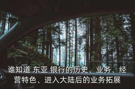 誰知道 東亞 銀行的歷史、業(yè)務(wù)、經(jīng)營特色、進入大陸后的業(yè)務(wù)拓展