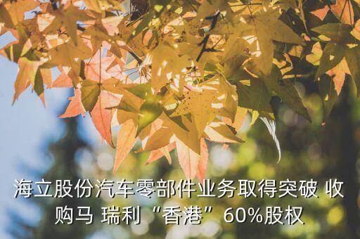 海立股份汽車零部件業(yè)務(wù)取得突破 收購馬 瑞利“香港”60%股權(quán)