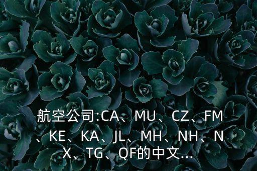  航空公司:CA、MU、CZ、FM、KE、KA、JL、MH、NH、NX、TG、QF的中文...