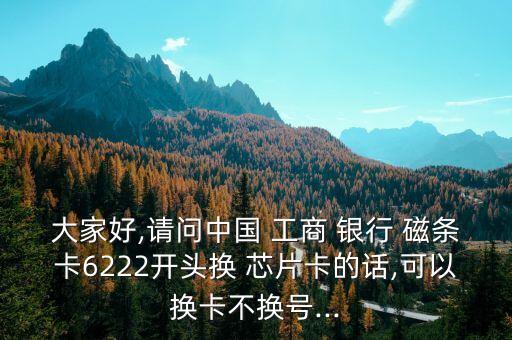 大家好,請(qǐng)問(wèn)中國(guó) 工商 銀行 磁條卡6222開頭換 芯片卡的話,可以換卡不換號(hào)...