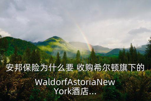 安邦保險為什么要 收購希爾頓旗下的WaldorfAstoriaNewYork酒店...