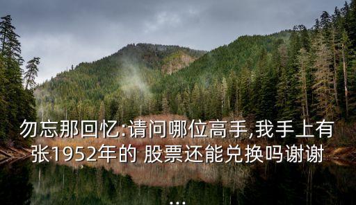 勿忘那回憶:請(qǐng)問(wèn)哪位高手,我手上有張1952年的 股票還能兌換嗎謝謝...