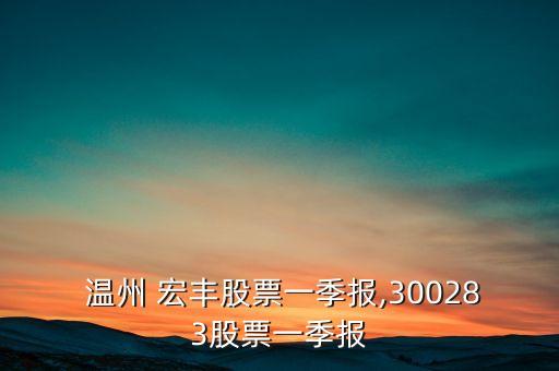  溫州 宏豐股票一季報(bào),300283股票一季報(bào)