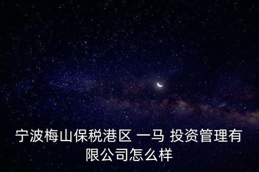 寧波梅山保稅港區(qū) 一馬 投資管理有限公司怎么樣