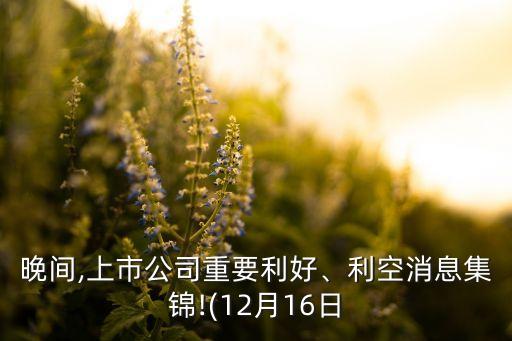 晚間,上市公司重要利好、利空消息集錦!(12月16日