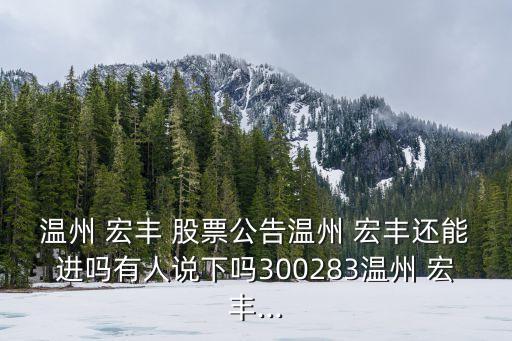 溫州 宏豐 股票公告溫州 宏豐還能進嗎有人說下嗎300283溫州 宏豐...