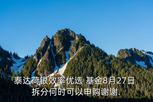 泰達(dá)荷銀效率優(yōu)選 基金8月27日 拆分何時可以申購謝謝.