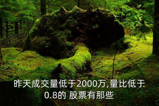 昨天成交量低于2000萬,量比低于0.8的 股票有那些