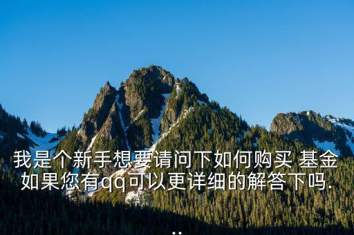 我是個新手想要請問下如何購買 基金如果您有qq可以更詳細的解答下嗎...