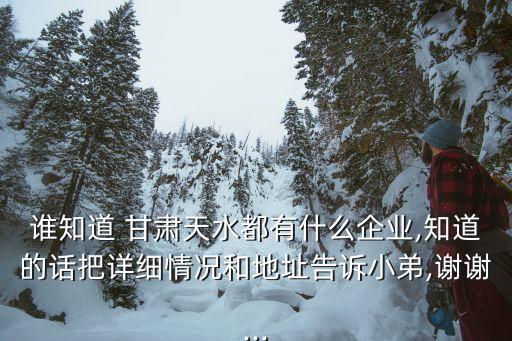 誰知道 甘肅天水都有什么企業(yè),知道的話把詳細情況和地址告訴小弟,謝謝...