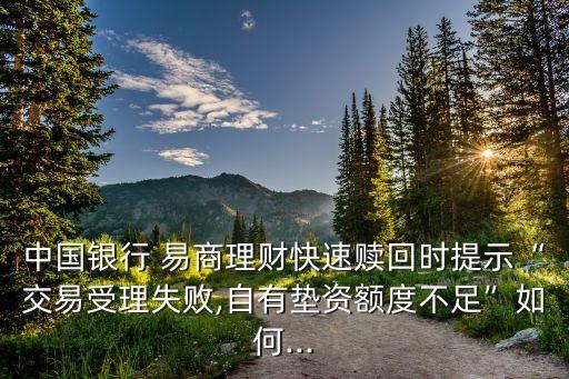 中國(guó)銀行 易商理財(cái)快速贖回時(shí)提示“交易受理失敗,自有墊資額度不足”如何...