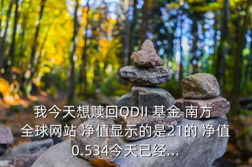 我今天想贖回QDII 基金 南方 全球網(wǎng)站 凈值顯示的是21的 凈值0.534今天已經(jīng)...