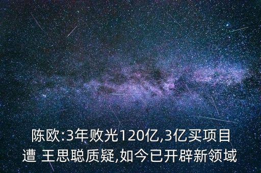 陳歐:3年敗光120億,3億買項目遭 王思聰質(zhì)疑,如今已開辟新領(lǐng)域