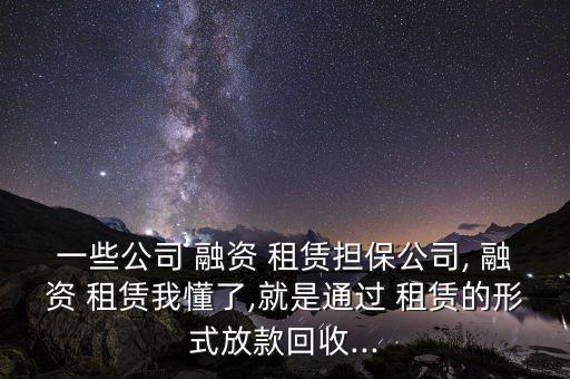 一些公司 融資 租賃擔(dān)保公司, 融資 租賃我懂了,就是通過(guò) 租賃的形式放款回收...