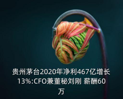 貴州茅臺2020年凈利467億增長13%:CFO兼董秘劉剛 薪酬60萬