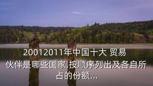 20012011年中國十大 貿(mào)易 伙伴是哪些國家,按順序列出及各自所占的份額...