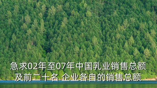 急求02年至07年中國(guó)乳業(yè)銷售總額及前二十名 企業(yè)各自的銷售總額