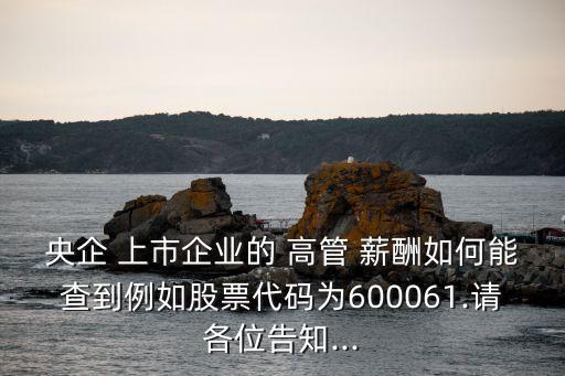 央企 上市企業(yè)的 高管 薪酬如何能查到例如股票代碼為600061.請(qǐng)各位告知...