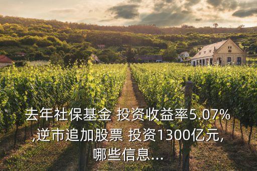 去年社?；?投資收益率5.07%,逆市追加股票 投資1300億元,哪些信息...