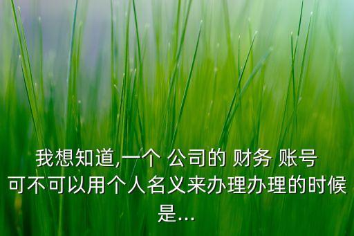 我想知道,一個 公司的 財務 賬號可不可以用個人名義來辦理辦理的時候是...