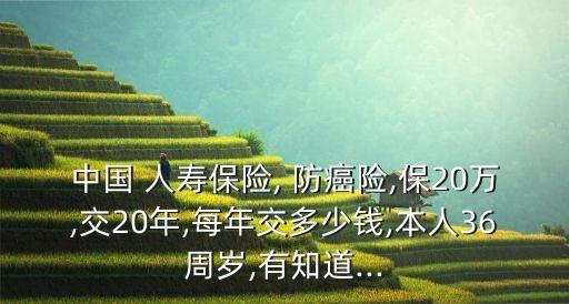 中國 人壽保險, 防癌險,保20萬,交20年,每年交多少錢,本人36周歲,有知道...