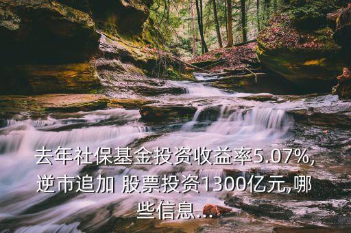 去年社保基金投資收益率5.07%,逆市追加 股票投資1300億元,哪些信息...