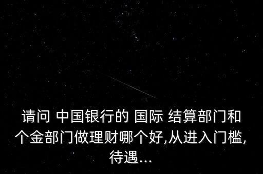 請問 中國銀行的 國際 結(jié)算部門和個金部門做理財哪個好,從進(jìn)入門檻,待遇...