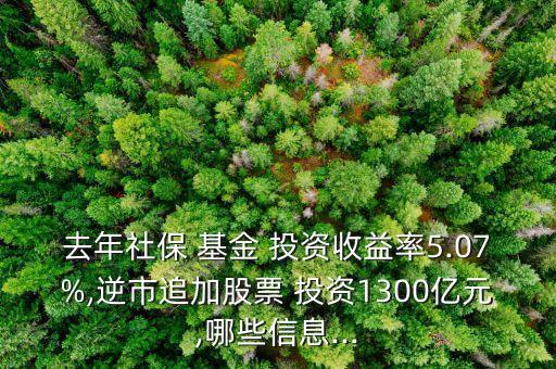 去年社保 基金 投資收益率5.07%,逆市追加股票 投資1300億元,哪些信息...