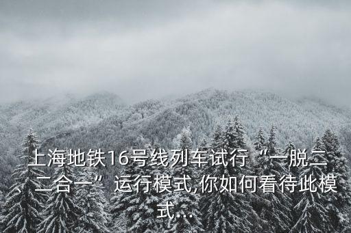  上海地鐵16號線列車試行“一脫二、二合一”運行模式,你如何看待此模式...