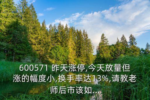 600571 昨天漲停,今天放量但漲的幅度小,換手率達(dá)13%,請(qǐng)教老師后市該如...