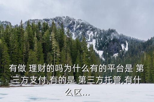 有做 理財?shù)膯釣槭裁从械钠脚_是 第三方支付,有的是 第三方托管,有什么區(qū)...