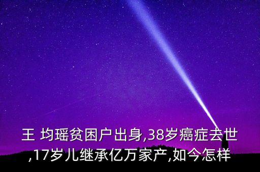 王 均瑤貧困戶出身,38歲癌癥去世,17歲兒繼承億萬家產(chǎn),如今怎樣