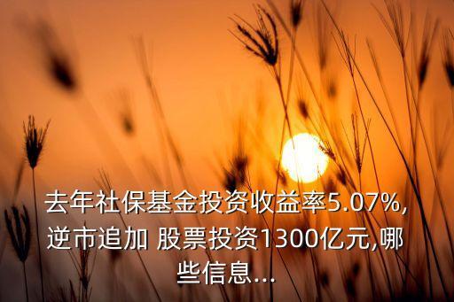 去年社?；鹜顿Y收益率5.07%,逆市追加 股票投資1300億元,哪些信息...