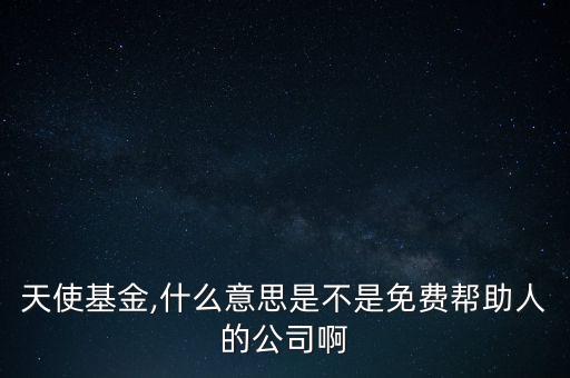 天使基金,什么意思是不是免費幫助人的公司啊