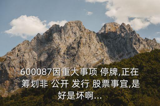 600087因重大事項(xiàng) 停牌,正在 籌劃非 公開 發(fā)行 股票事宜,是好是壞啊...