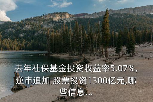 去年社?；鹜顿Y收益率5.07%,逆市追加 股票投資1300億元,哪些信息...